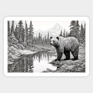 Grizzly Bear Animal Predator Wild Nature Ink Sketch Style Sticker